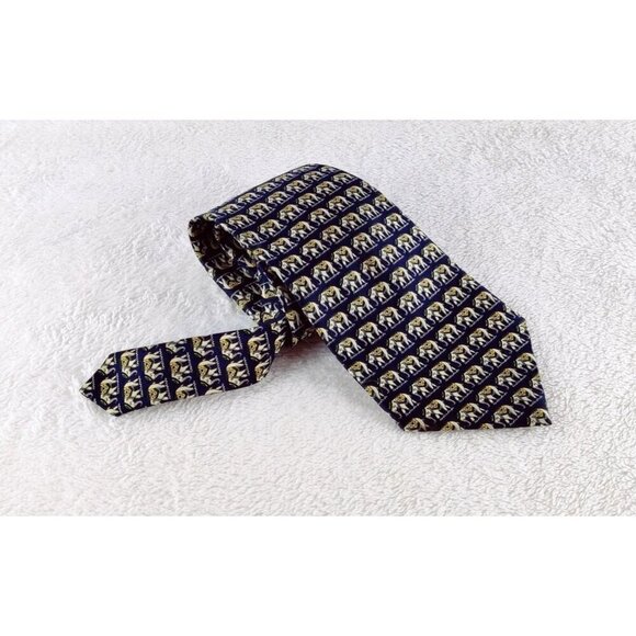 Mens Silk Tie Elephant Print Rene Chagal Vintagee 1990's Elegant Classic Necktie - Picture 4 of 9